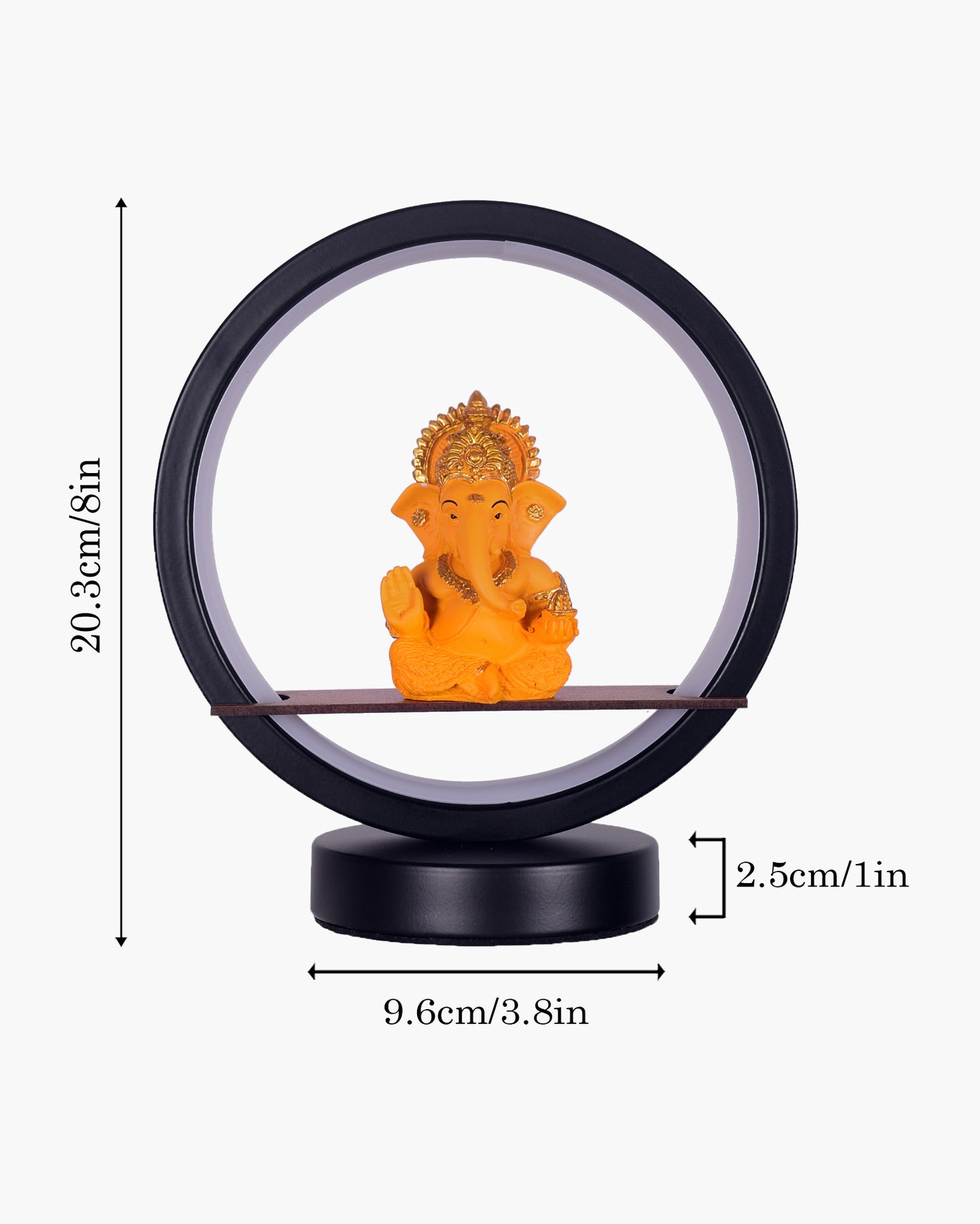 Homesake® Bal Ganapati Circular LED Table Lamp for Home Decor | Modern Ganesh Ji Night Lamp for Bedroom, Living Room & Office | Decorative LED Desk Lamp with Idol (Black, Pack of 1)