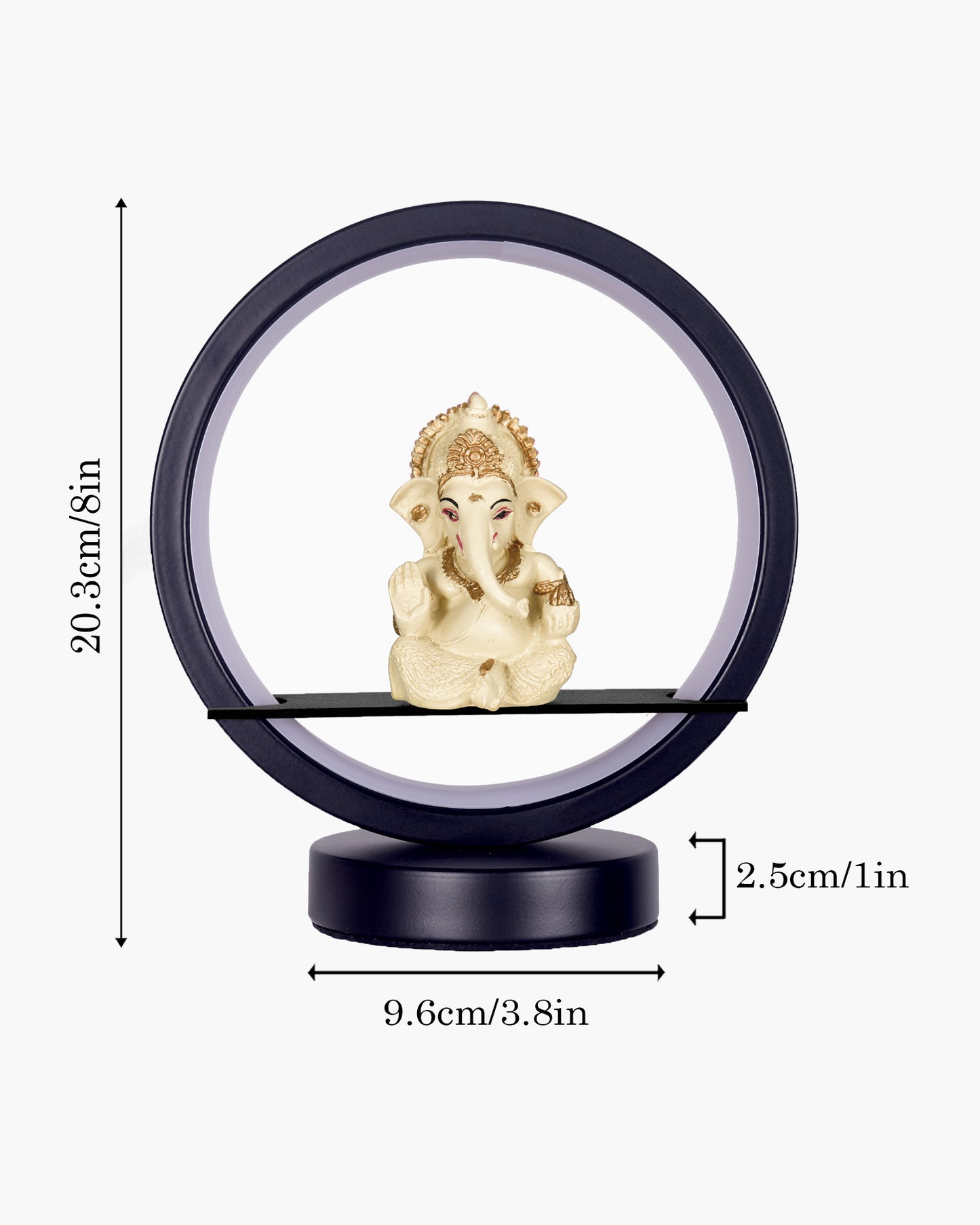 Homesake® Bal Ganapati Circular LED Table Lamp for Home Decor | Modern Ganesh Ji Night Lamp for Bedroom, Living Room & Office | Decorative LED Desk Lamp with Idol (Black, Pack of 1)