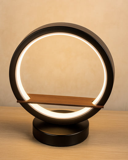 Homesake® Bal Ganapati Circular LED Table Lamp for Home Decor | Modern Ganesh Ji Night Lamp for Bedroom, Living Room & Office | Decorative LED Desk Lamp with Idol (Black, Pack of 1)