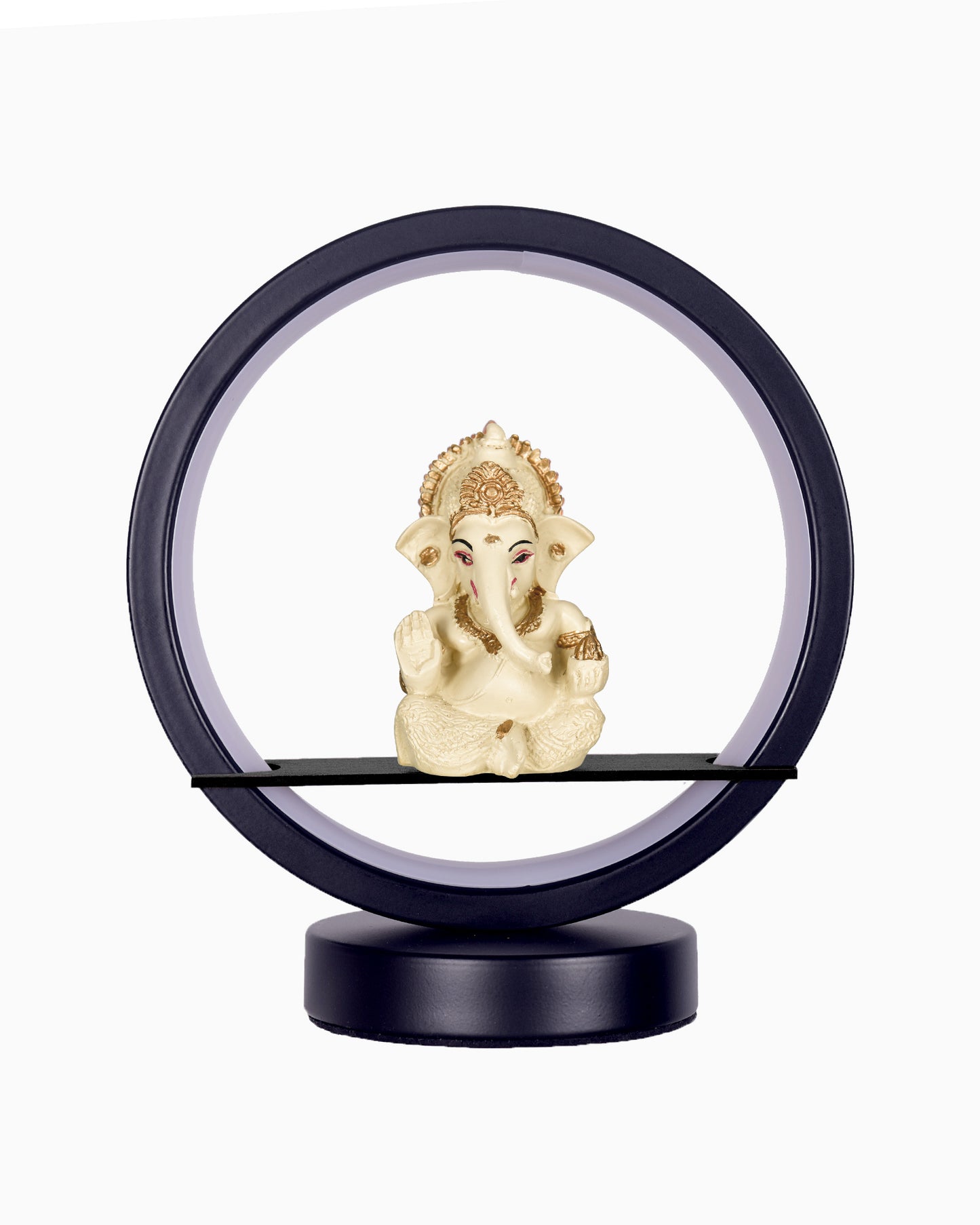 Homesake® Bal Ganapati Circular LED Table Lamp for Home Decor | Modern Ganesh Ji Night Lamp for Bedroom, Living Room & Office | Decorative LED Desk Lamp with Idol (Black, Pack of 1)