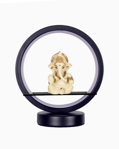 Homesake® Bal Ganapati Circular LED Table Lamp for Home Decor | Modern Ganesh Ji Night Lamp for Bedroom, Living Room & Office | Decorative LED Desk Lamp with Idol (Black, Pack of 1)