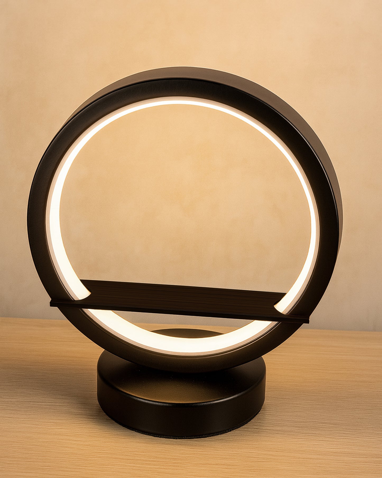 Homesake® Bal Ganapati Circular LED Table Lamp for Home Decor | Modern Ganesh Ji Night Lamp for Bedroom, Living Room & Office | Decorative LED Desk Lamp with Idol (Black, Pack of 1)