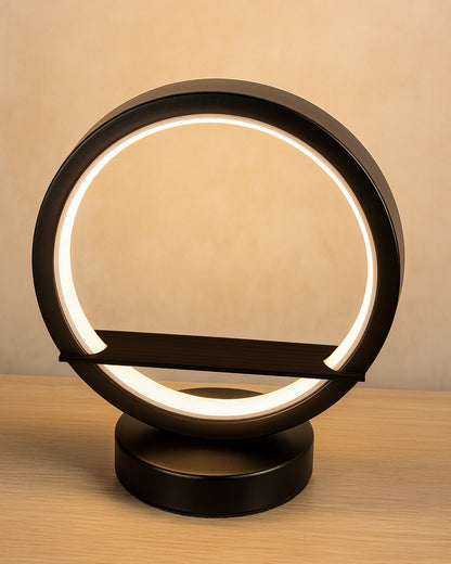 Homesake® Bal Ganapati Circular LED Table Lamp for Home Decor | Modern Ganesh Ji Night Lamp for Bedroom, Living Room & Office | Decorative LED Desk Lamp with Idol (Black, Pack of 1)
