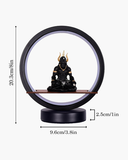 Homesake® Bal Ganapati Circular LED Table Lamp for Home Decor | Modern Ganesh Ji Night Lamp for Bedroom, Living Room & Office | Decorative LED Desk Lamp with Idol (Black, Pack of 1)