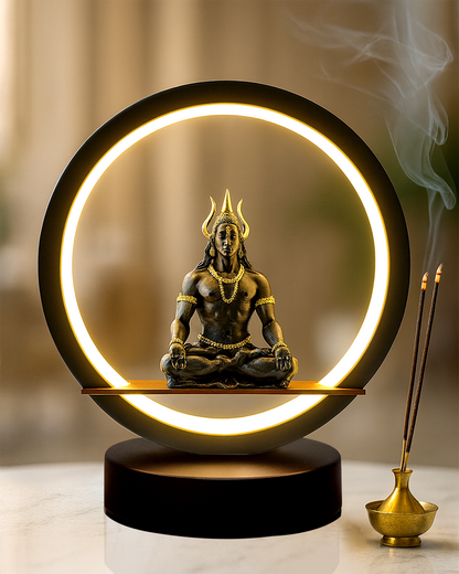 Homesake® Bal Ganapati Circular LED Table Lamp for Home Decor | Modern Ganesh Ji Night Lamp for Bedroom, Living Room & Office | Decorative LED Desk Lamp with Idol (Black, Pack of 1)