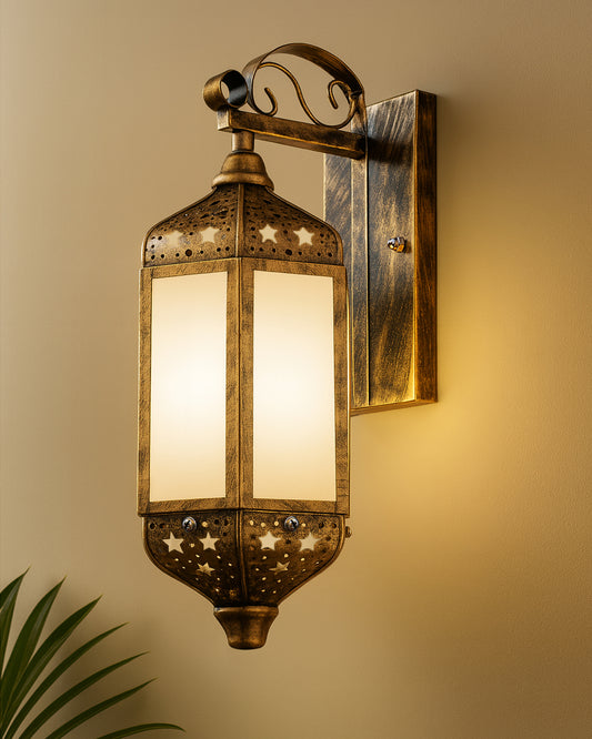 Turkish Moroccan Wall Sconce Lamp, Vintage Hand Carved Metal Wall Light with Acrylic Diffuser, 14Inch Height Wall Mounted Porch Light for Home,Villa, Kitchen, Restaurant