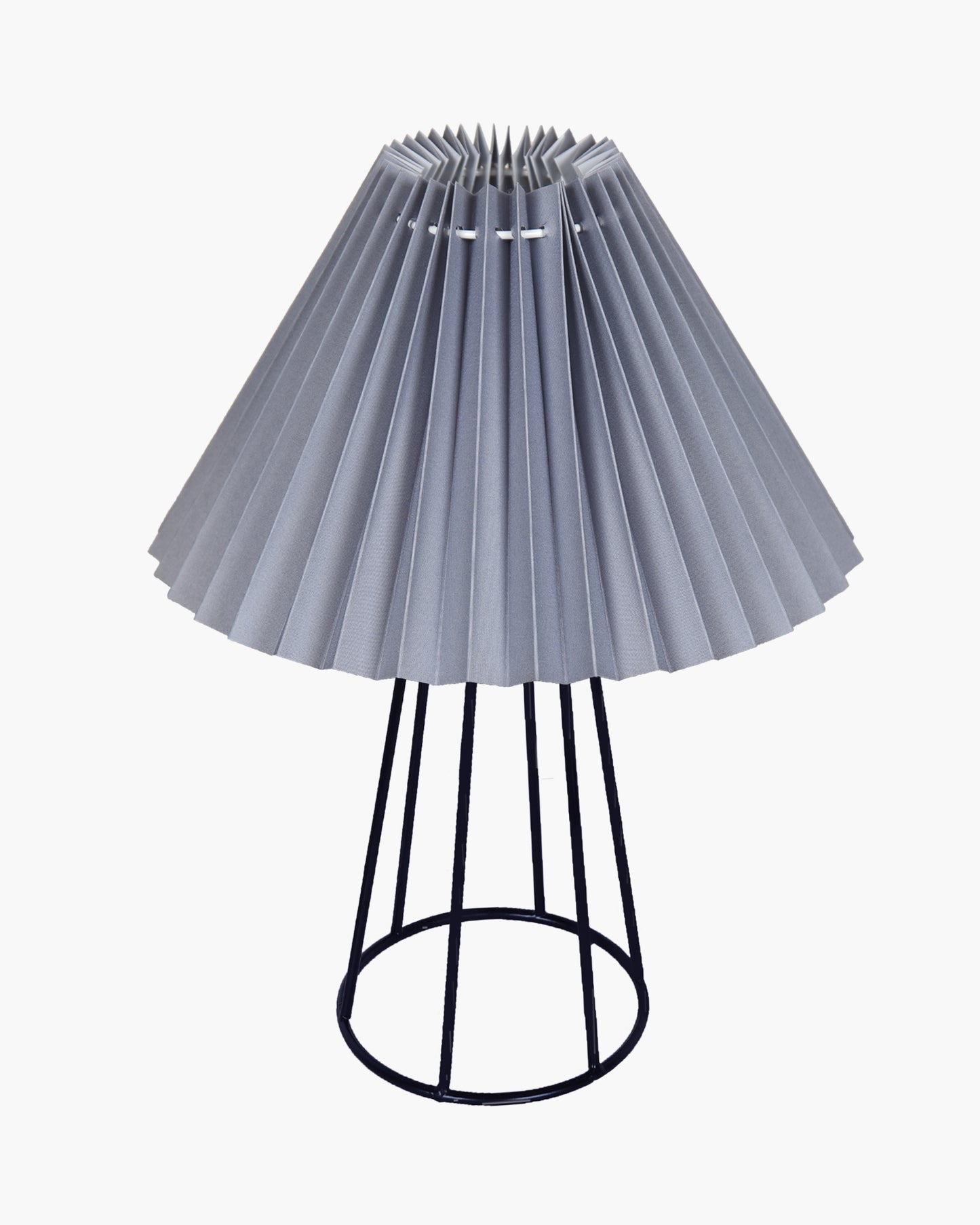 Korean Style Pleated Table Lamp with Wire Frame Base, Bedside Night Lamp for Bedroom & Living Room, Warm White Ambient Lighting, Black Taper, Pleated White