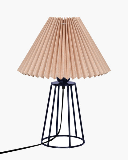 Korean Style Pleated Table Lamp with Wire Frame Base, Bedside Night Lamp for Bedroom & Living Room, Warm White Ambient Lighting, Black Taper, Pleated White