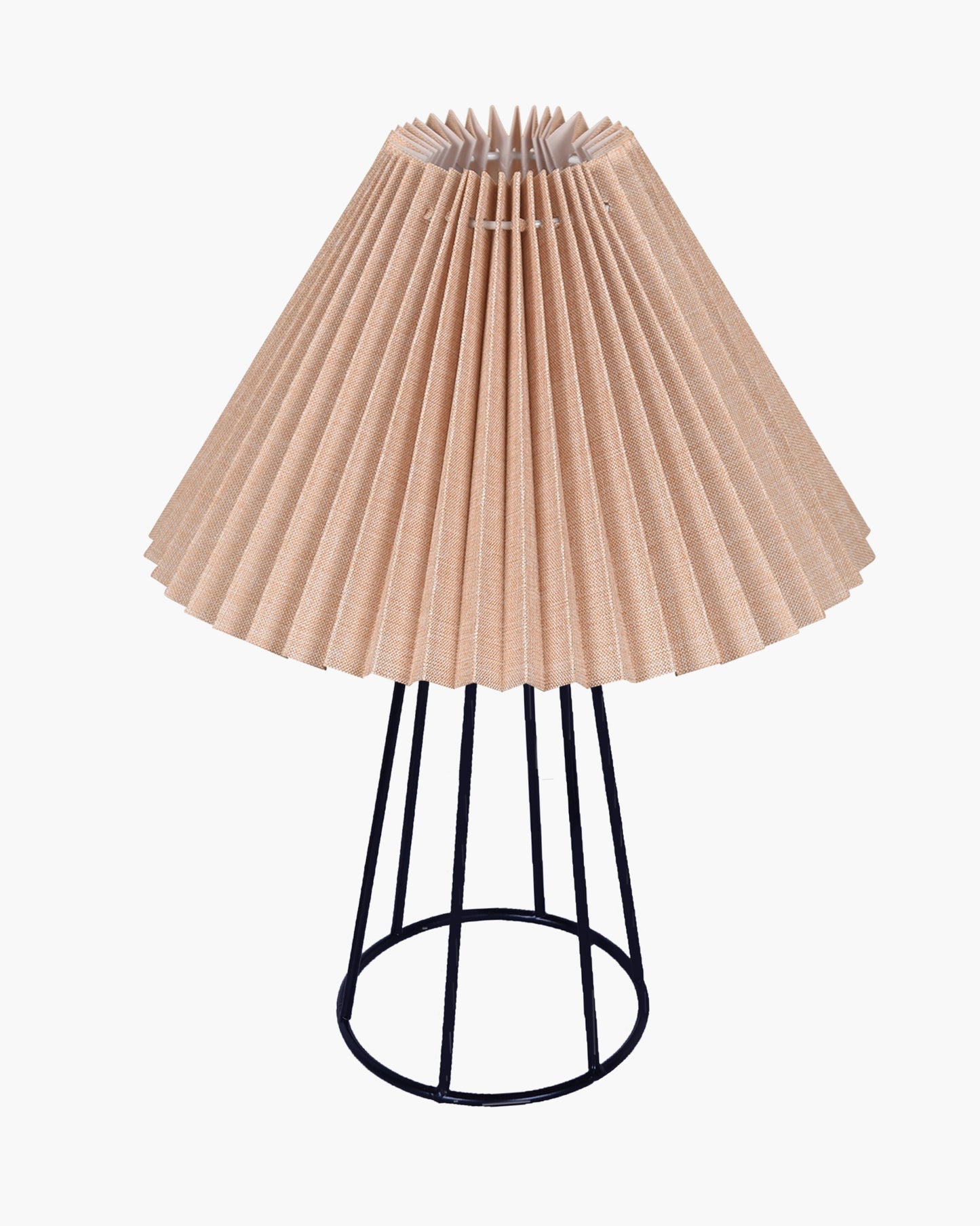 Korean Style Pleated Table Lamp with Wire Frame Base, Bedside Night Lamp for Bedroom & Living Room, Warm White Ambient Lighting, Black Taper, Pleated White