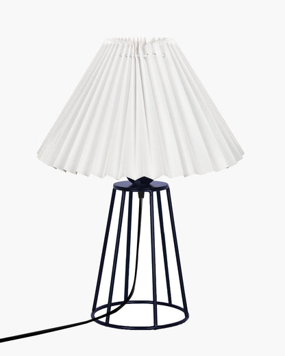 Korean Style Pleated Table Lamp with Wire Frame Base, Bedside Night Lamp for Bedroom & Living Room, Warm White Ambient Lighting, Black Taper, Pleated White
