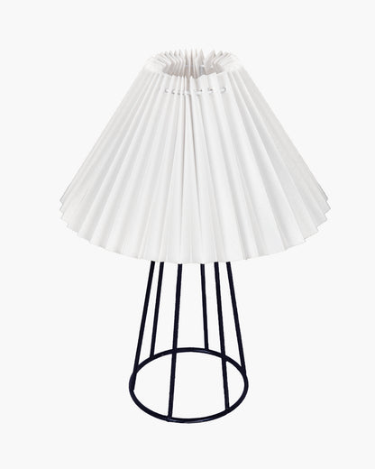 Korean Style Pleated Table Lamp with Wire Frame Base, Bedside Night Lamp for Bedroom & Living Room, Warm White Ambient Lighting, Black Taper, Pleated White