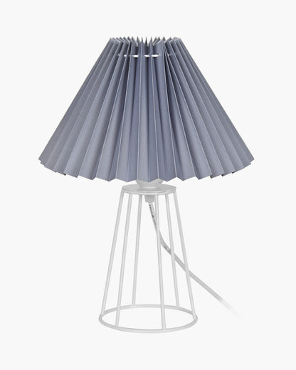 Korean Style Pleated Table Lamp with Wire Frame Base, Bedside Night Lamp for Bedroom & Living Room, Warm White Ambient Lighting, Black Taper, Pleated Grey