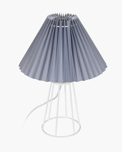 Korean Style Pleated Table Lamp with Wire Frame Base, Bedside Night Lamp for Bedroom & Living Room, Warm White Ambient Lighting, Black Taper, Pleated Grey