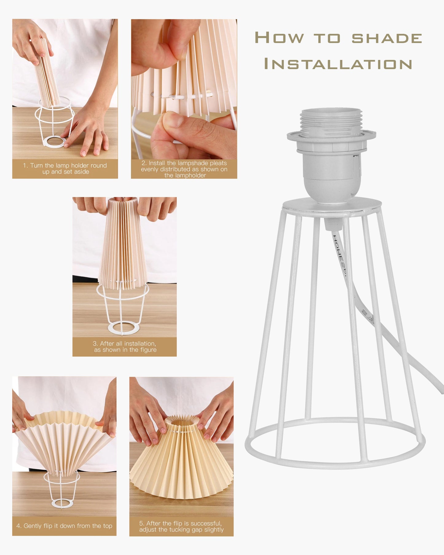 Korean Style Pleated Table Lamp with Wire Frame Base, Bedside Night Lamp for Bedroom & Living Room, Warm White Ambient Lighting, Black Taper, Pleated Grey
