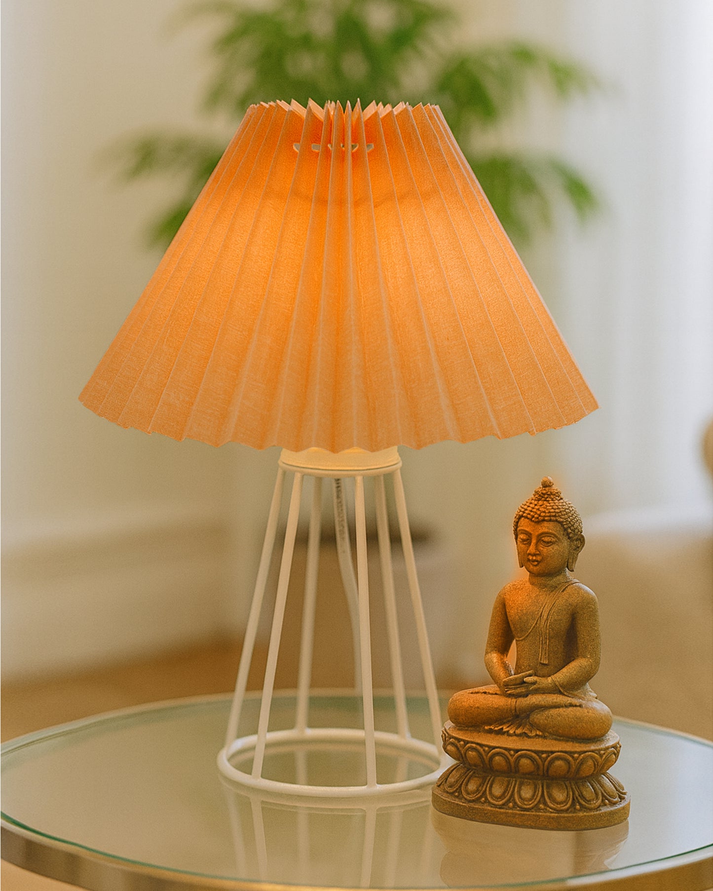Korean Style Pleated Table Lamp with Wire Frame Base, Bedside Night Lamp for Bedroom & Living Room, Warm White Ambient Lighting, Black Taper, Pleated Grey
