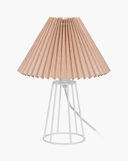 Korean Style Pleated Table Lamp with Wire Frame Base, Bedside Night Lamp for Bedroom & Living Room, Warm White Ambient Lighting, Black Taper, Pleated Grey