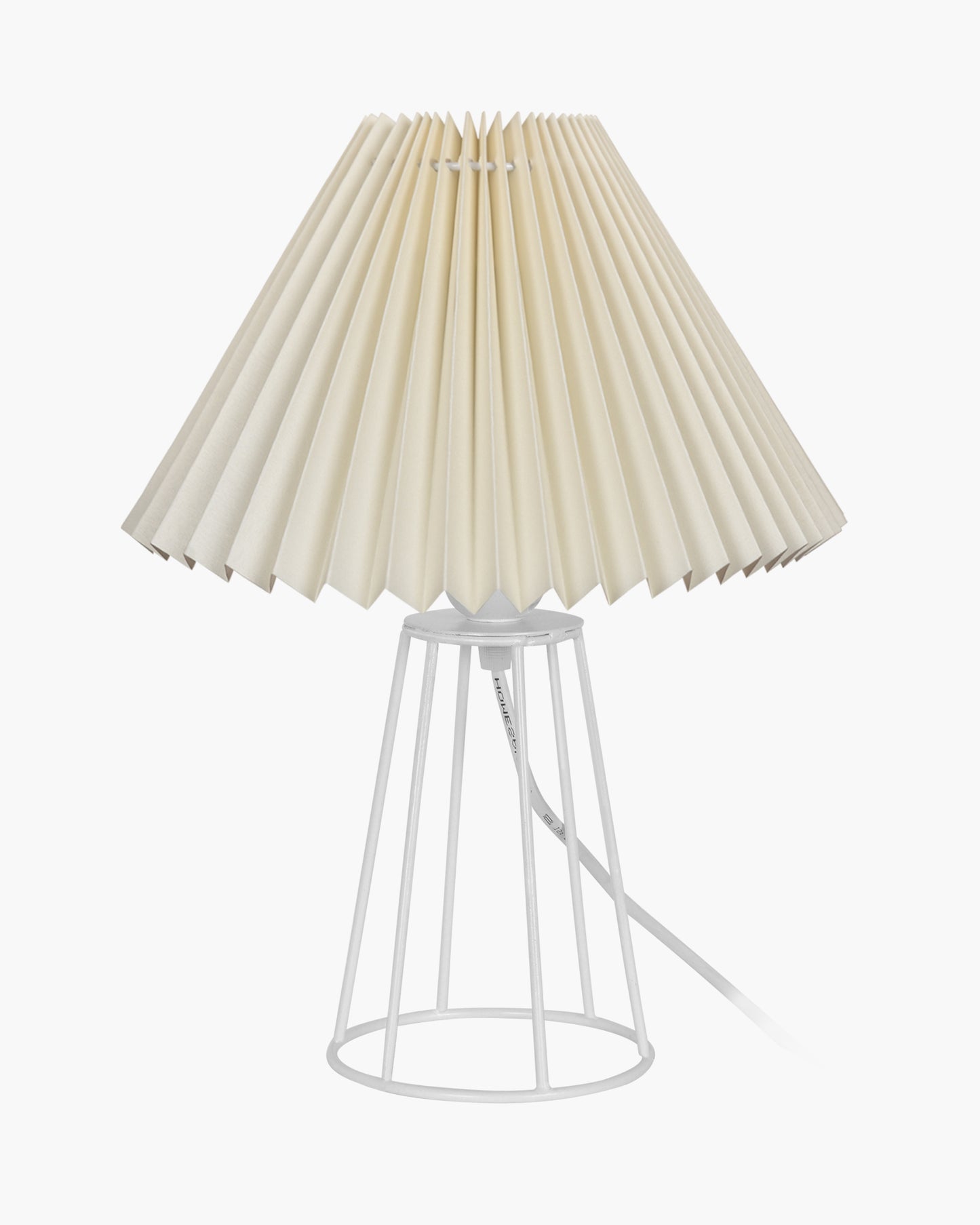 Korean Style Pleated Table Lamp with Wire Frame Base, Bedside Night Lamp for Bedroom & Living Room, Warm White Ambient Lighting, Black Taper, Pleated Grey