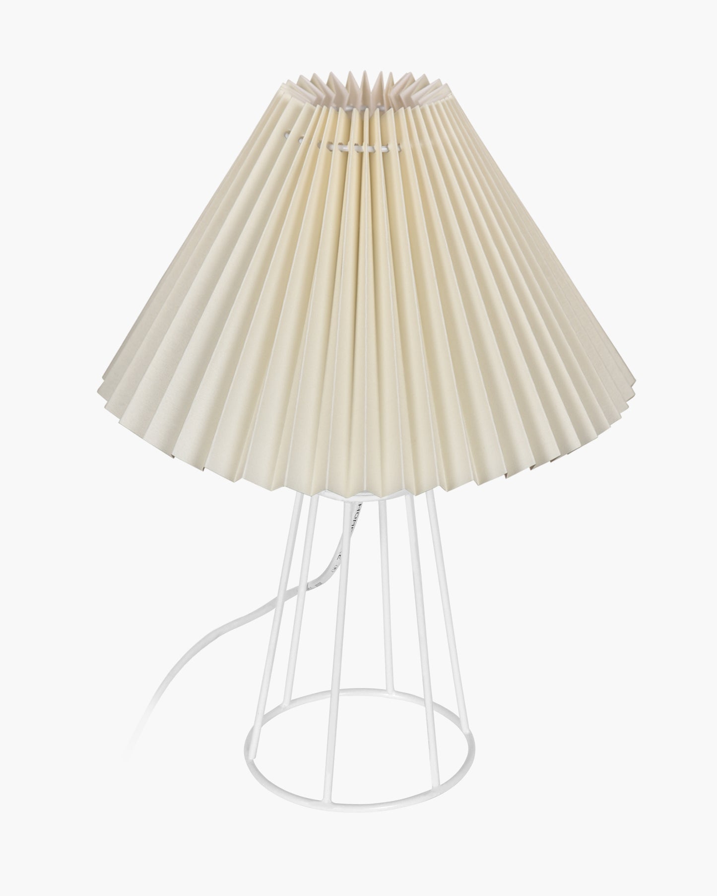 Korean Style Pleated Table Lamp with Wire Frame Base, Bedside Night Lamp for Bedroom & Living Room, Warm White Ambient Lighting, Black Taper, Pleated Grey