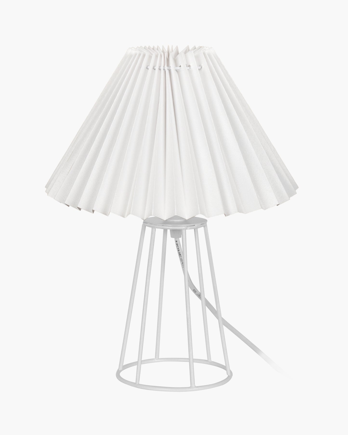 Korean Style Pleated Table Lamp with Wire Frame Base, Bedside Night Lamp for Bedroom & Living Room, Warm White Ambient Lighting, Black Taper, Pleated Grey