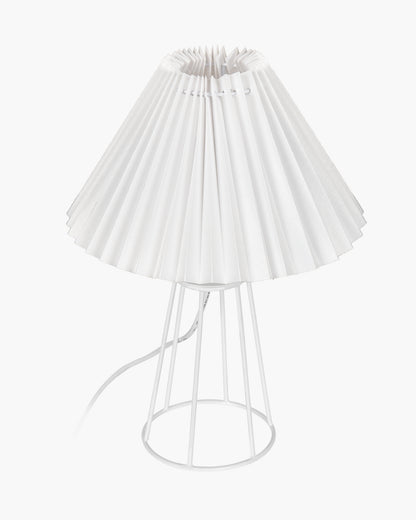 Korean Style Pleated Table Lamp with Wire Frame Base, Bedside Night Lamp for Bedroom & Living Room, Warm White Ambient Lighting, Black Taper, Pleated Grey