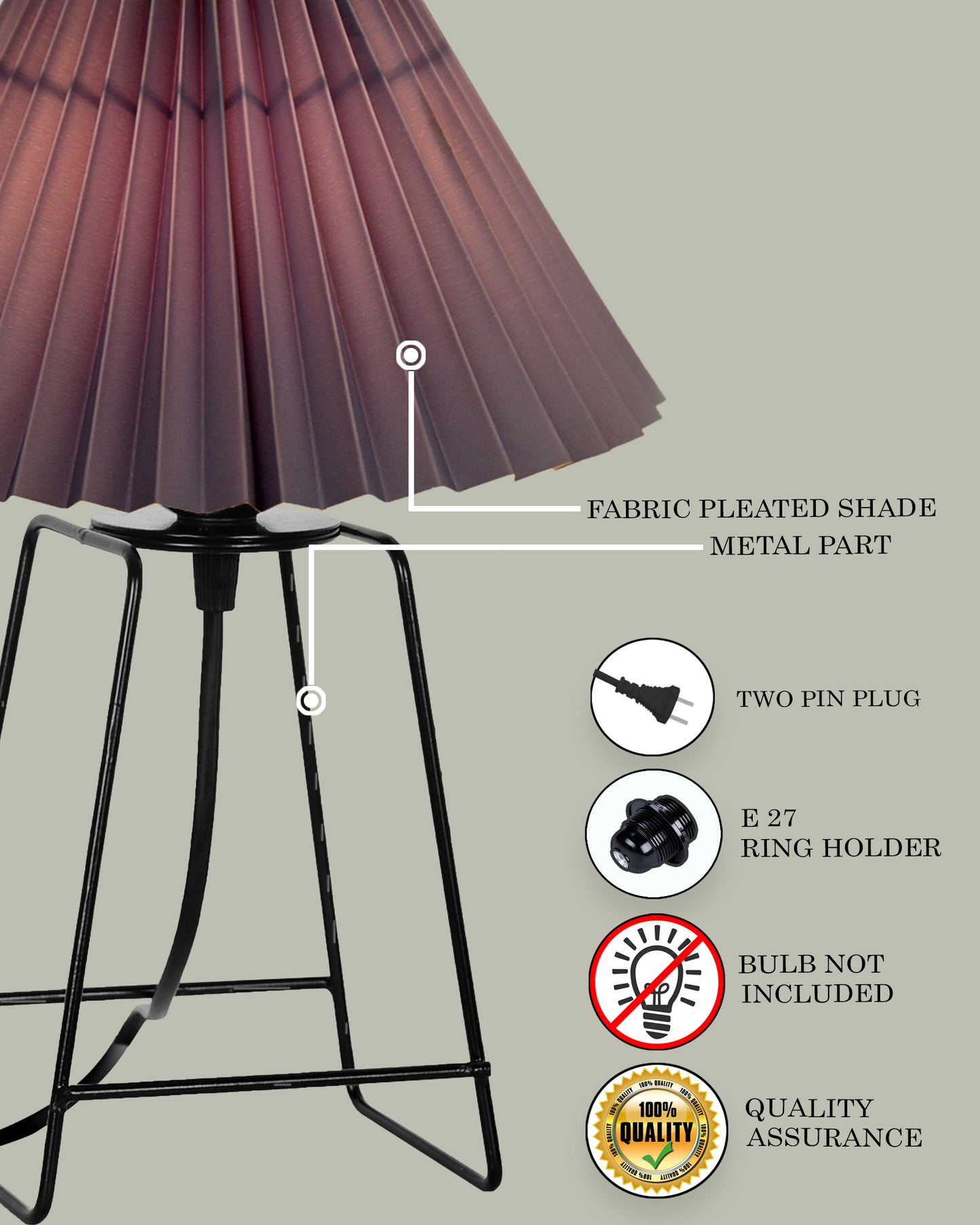 Korean Style Pleated Table Lamp with Wire Frame Base, Bedside Night Lamp for Bedroom & Living Room, Warm White Ambient Lighting, White Taper, Pleated Grey