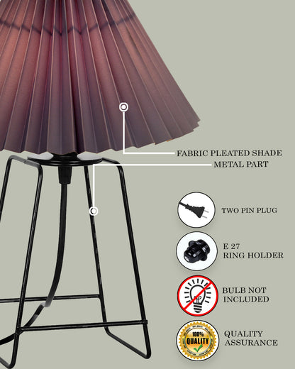 Korean Style Pleated Table Lamp with Wire Frame Base, Bedside Night Lamp for Bedroom & Living Room, Warm White Ambient Lighting, White Taper, Pleated Grey