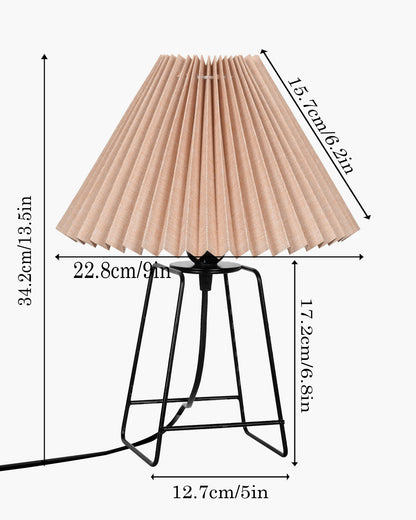 Korean Style Pleated Table Lamp with Wire Frame Base, Bedside Night Lamp for Bedroom & Living Room, Warm White Ambient Lighting, White Taper, Pleated Grey
