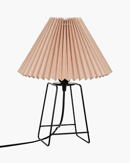 Korean Style Pleated Table Lamp with Wire Frame Base, Bedside Night Lamp for Bedroom & Living Room, Warm White Ambient Lighting, White Taper, Pleated Grey