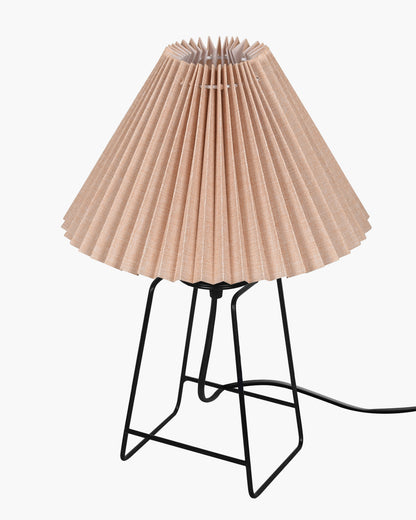 Korean Style Pleated Table Lamp with Wire Frame Base, Bedside Night Lamp for Bedroom & Living Room, Warm White Ambient Lighting, White Taper, Pleated Grey
