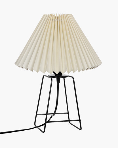 Korean Style Pleated Table Lamp with Wire Frame Base, Bedside Night Lamp for Bedroom & Living Room, Warm White Ambient Lighting, White Taper, Pleated Grey
