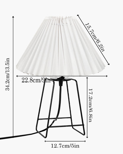 Korean Style Pleated Table Lamp with Wire Frame Base, Bedside Night Lamp for Bedroom & Living Room, Warm White Ambient Lighting, White Taper, Pleated Grey