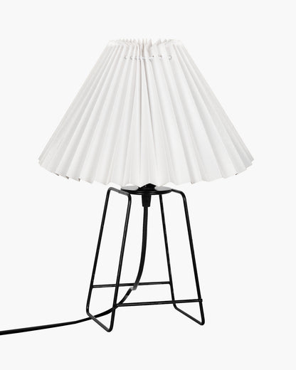 Korean Style Pleated Table Lamp with Wire Frame Base, Bedside Night Lamp for Bedroom & Living Room, Warm White Ambient Lighting, White Taper, Pleated Grey