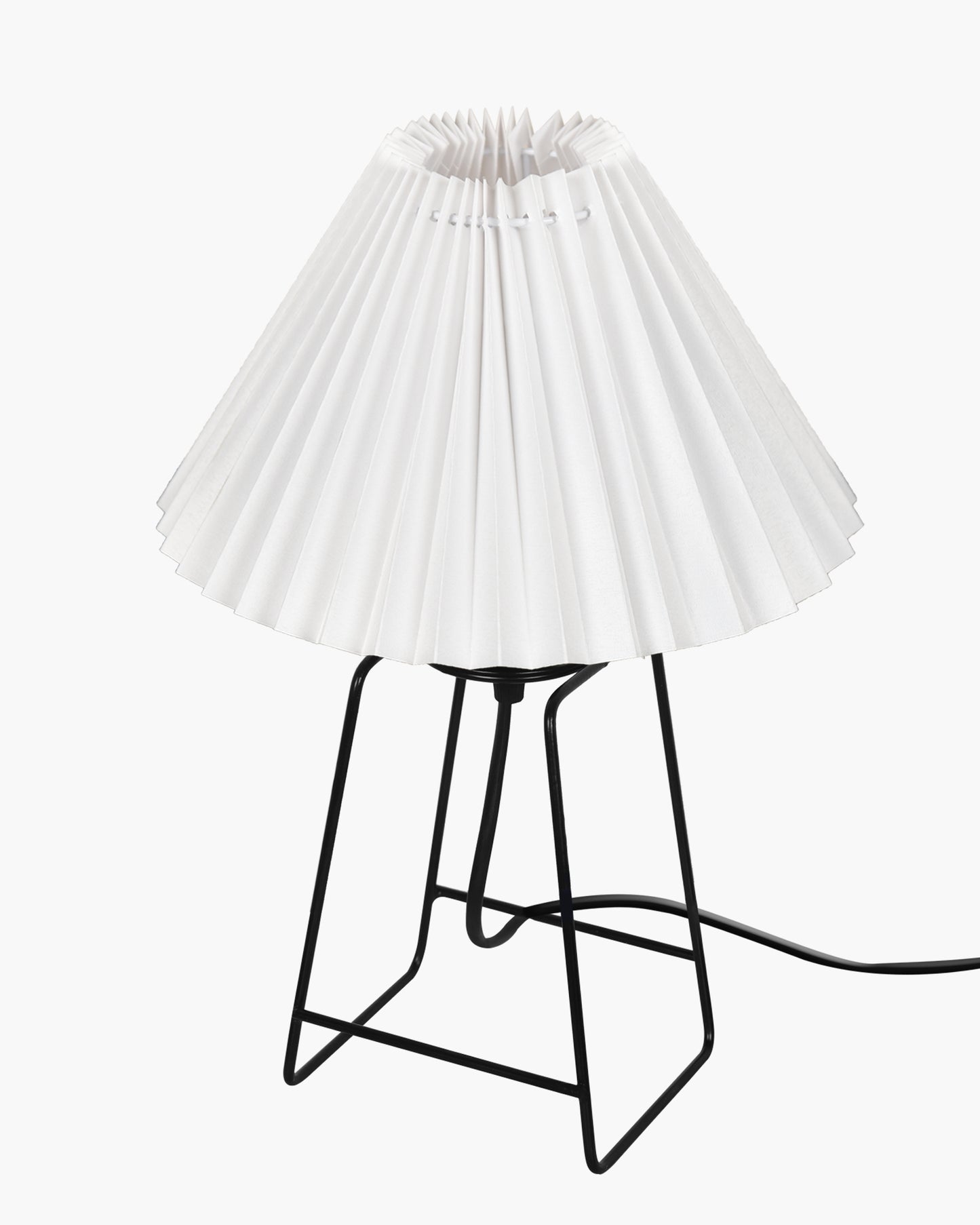 Korean Style Pleated Table Lamp with Wire Frame Base, Bedside Night Lamp for Bedroom & Living Room, Warm White Ambient Lighting, White Taper, Pleated Grey