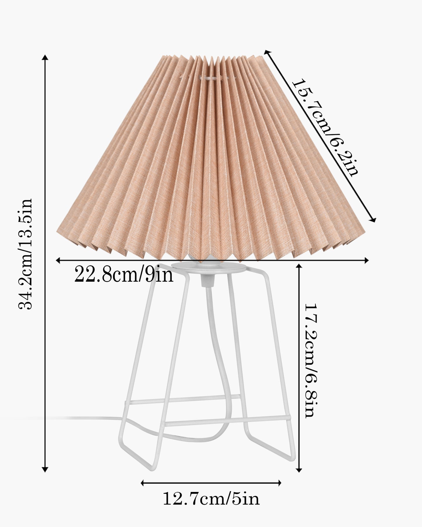 Korean Style Pleated Table Lamp with Wire Frame Base, Bedside Night Lamp for Bedroom & Living Room, Warm White Ambient Lighting, White Taper, Pleated off-white