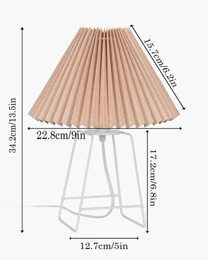 Korean Style Pleated Table Lamp with Wire Frame Base, Bedside Night Lamp for Bedroom & Living Room, Warm White Ambient Lighting, White Taper, Pleated off-white