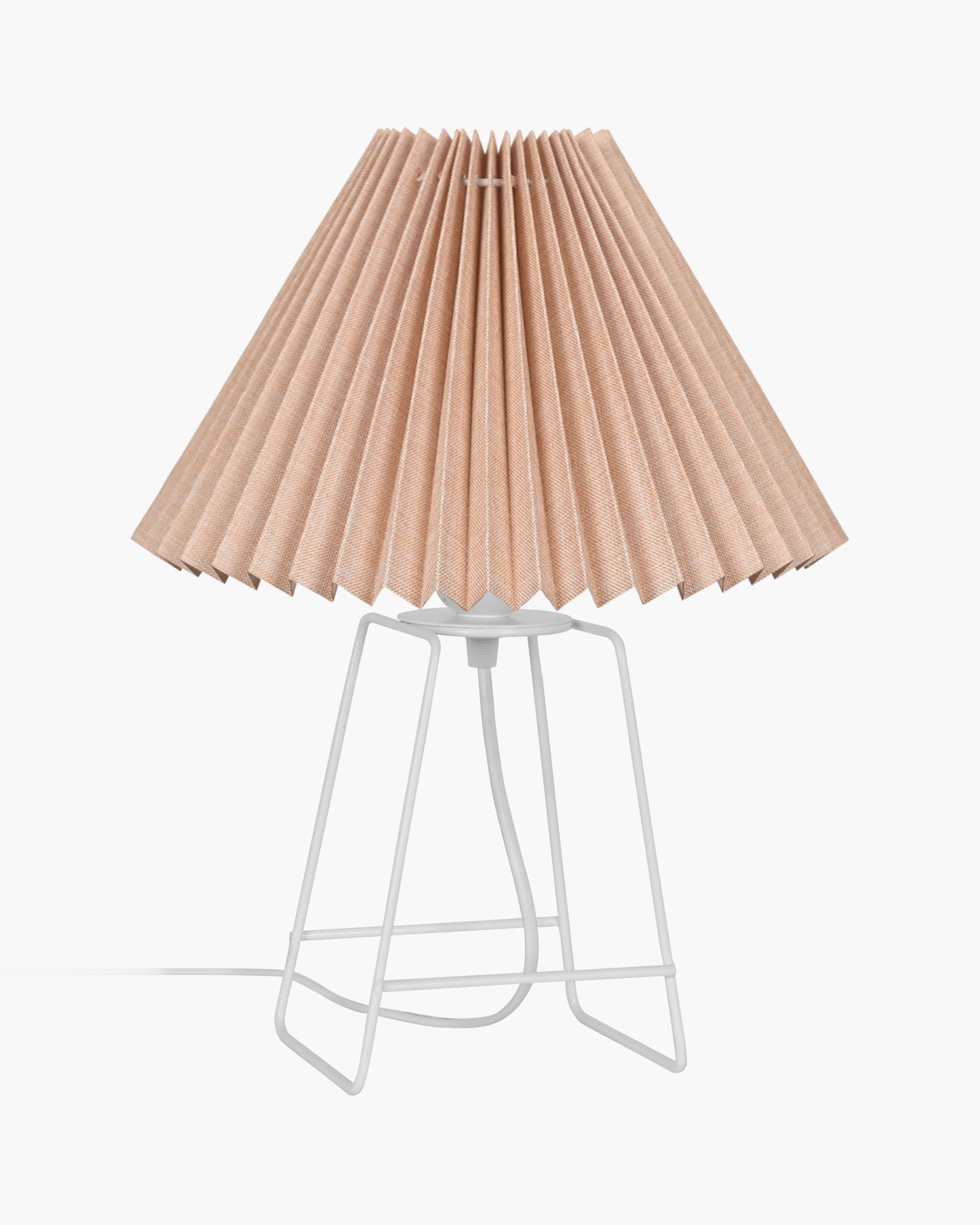 Korean Style Pleated Table Lamp with Wire Frame Base, Bedside Night Lamp for Bedroom & Living Room, Warm White Ambient Lighting, White Taper, Pleated off-white