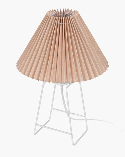 Korean Style Pleated Table Lamp with Wire Frame Base, Bedside Night Lamp for Bedroom & Living Room, Warm White Ambient Lighting, White Taper, Pleated off-white