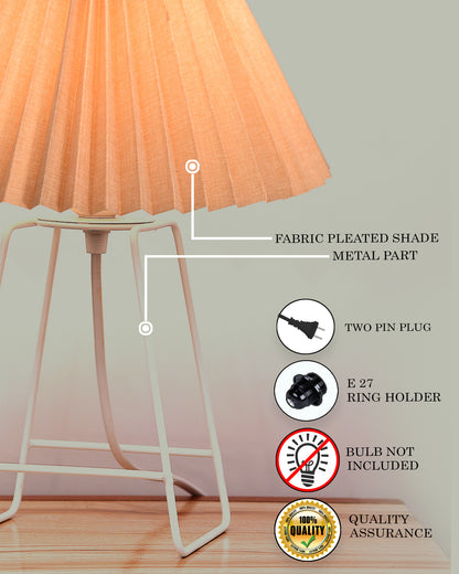 Korean Style Pleated Table Lamp with Wire Frame Base, Bedside Night Lamp for Bedroom & Living Room, Warm White Ambient Lighting, White Taper, Pleated off-white