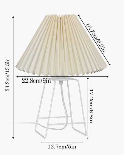 Korean Style Pleated Table Lamp with Wire Frame Base, Bedside Night Lamp for Bedroom & Living Room, Warm White Ambient Lighting, White Taper, Pleated off-white