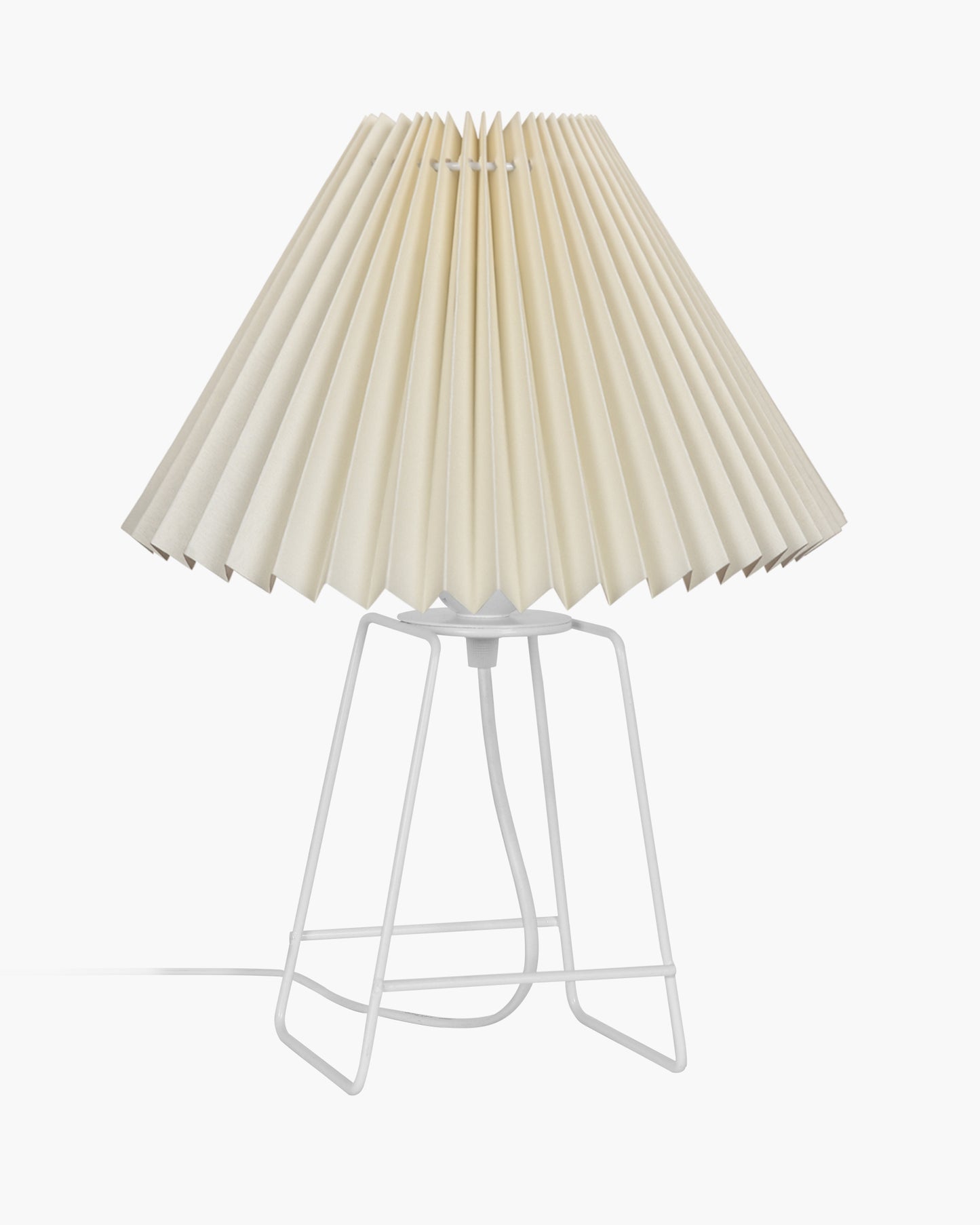 Korean Style Pleated Table Lamp with Wire Frame Base, Bedside Night Lamp for Bedroom & Living Room, Warm White Ambient Lighting, White Taper, Pleated off-white