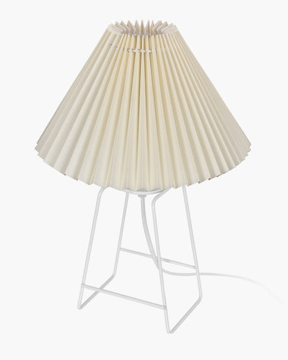 Korean Style Pleated Table Lamp with Wire Frame Base, Bedside Night Lamp for Bedroom & Living Room, Warm White Ambient Lighting, White Taper, Pleated off-white