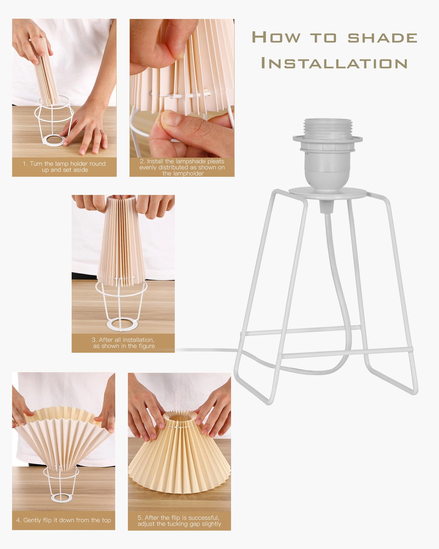 Korean Style Pleated Table Lamp with Wire Frame Base, Bedside Night Lamp for Bedroom & Living Room, Warm White Ambient Lighting, White Taper, Pleated off-white