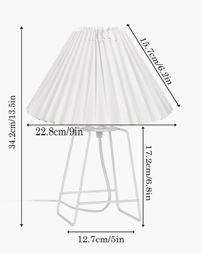 Korean Style Pleated Table Lamp with Wire Frame Base, Bedside Night Lamp for Bedroom & Living Room, Warm White Ambient Lighting, White Taper, Pleated off-white