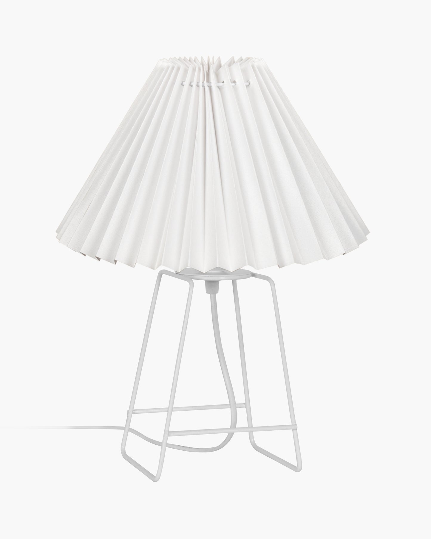 Korean Style Pleated Table Lamp with Wire Frame Base, Bedside Night Lamp for Bedroom & Living Room, Warm White Ambient Lighting, White Taper, Pleated off-white