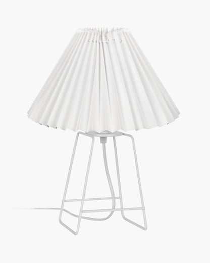 Korean Style Pleated Table Lamp with Wire Frame Base, Bedside Night Lamp for Bedroom & Living Room, Warm White Ambient Lighting, White Taper, Pleated off-white