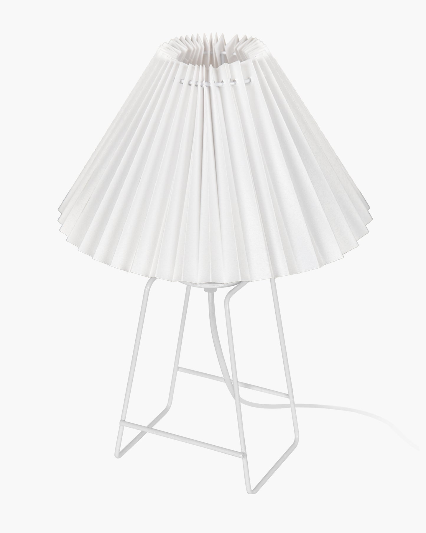 Korean Style Pleated Table Lamp with Wire Frame Base, Bedside Night Lamp for Bedroom & Living Room, Warm White Ambient Lighting, White Taper, Pleated off-white
