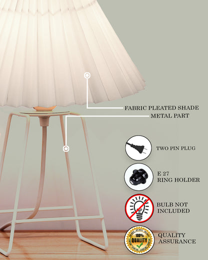 Korean Style Pleated Table Lamp with Wire Frame Base, Bedside Night Lamp for Bedroom & Living Room, Warm White Ambient Lighting, White Taper, Pleated off-white