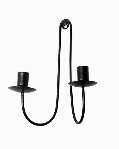 Wall Candle Holder Stand for Living Room, Black Metal Wall Sconce with Dual Taper Candle Holder, Decorative Candle Stand for Home Décor