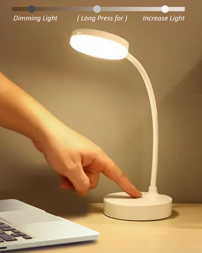 Desk Lamp Rechargeable Battery Operated 3 Level Brightness Study Table Lamp for Students, Study Lamp for Office Table, Night Light for Study Room | Reading Light with Mobile Stand, White