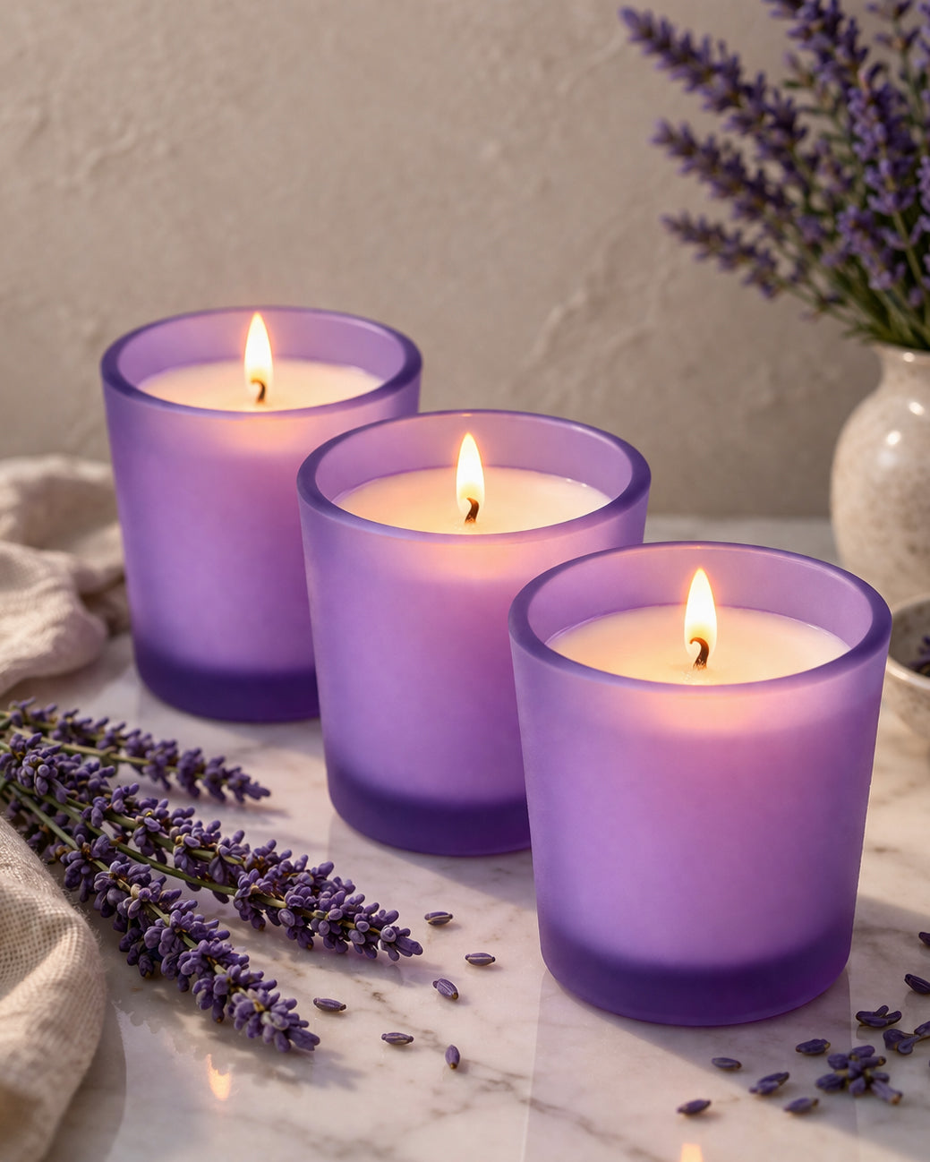 Premium Scented Candles in Glass, Small 2.5 Inch Wax Colored Votive Candles with Fragrance for Diwali Home Decor Light Wedding Party Favors Table Centerpiece, 11 Hours Burning, Vanilla